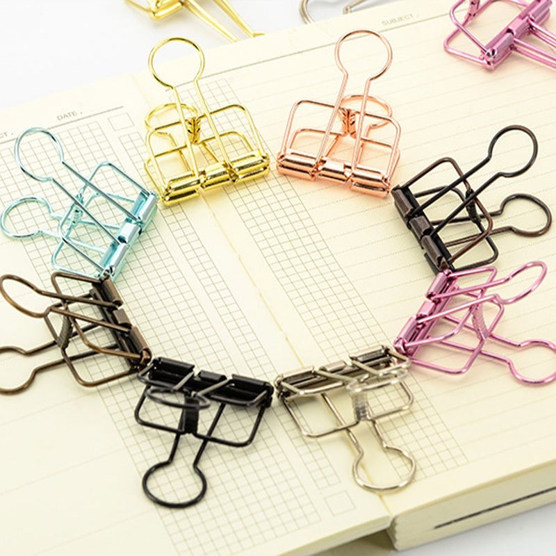 Lxnoap Color Hollow Out Paper Binder Clip Invoice Bill Clip Office Supplies Pack of 10 (M, Bronze) - Image 5